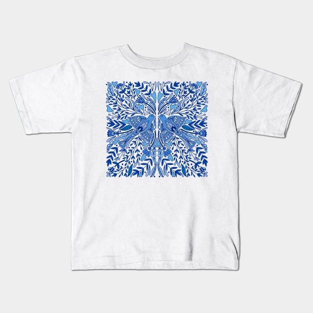 Folk Art Bird | Blue Birds | Scandinavian Folk Art Kids T-Shirt by HLeslie Design